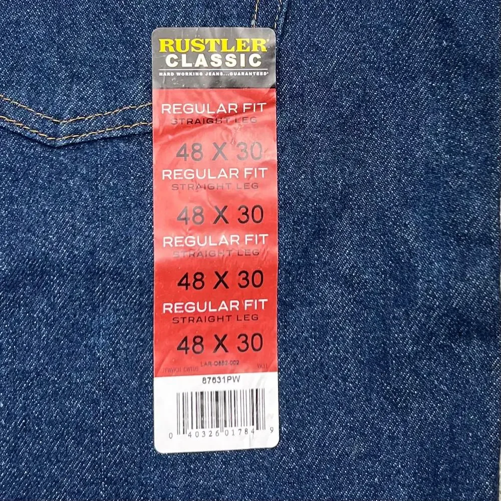 Rustler Classic jeans men’s 48x30 regular fit straight leg NWT dark wash